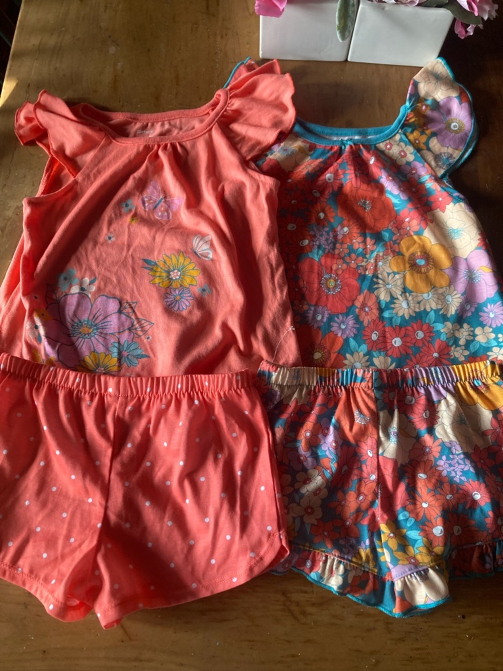 NWOT Carter's Coral and Multicolor Floral Girls Pajama Set